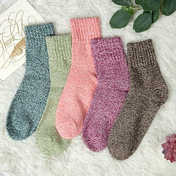 ##/5 Par Damsockor i Ull, Tjocka Vintersockor för Dam, Damsockor##/