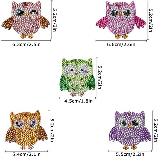 5 st Söt Uggla 5D DIY Full Diamantmålning Nyckelring Strass Pa