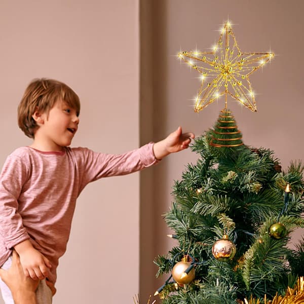 Julgransstjärna (Medium Storlek), LED-stjärna, Guldiga Pärlor, Belyst