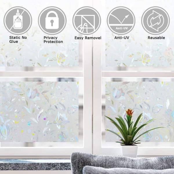 ##/Frostfolie for vinduer med tulipanmønster, elektrostatisk, uten lim, solbeskyttelse##/