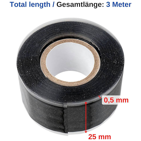 Isolerande och självhäftande tejp, L 3 meter x B 25 mm x H 0
