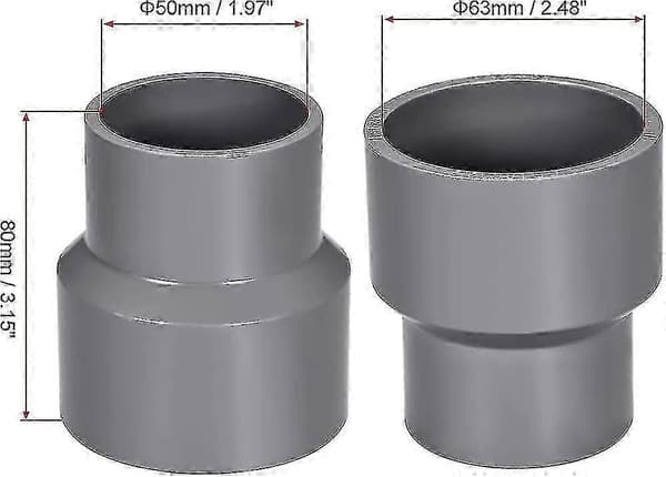 63mm X 50mm PVC Rør Reducer Fittings Kobling Hub Kobling Dwv Grå 2 stk
