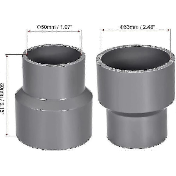 63mm X 50mm PVC Rörreducerare Koppling Nav Koppling DWV Grå 2st