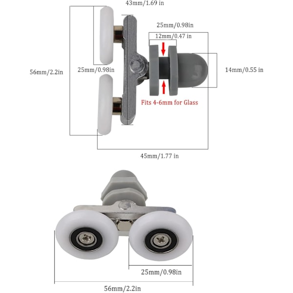 4 st 25mm Dubbla Duschdörrsrullar Duschdörrsrullar Skjutbara