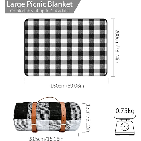Vattentät Picknickfilt 150×200cm, Bärbar Vikbar Picknickmatta