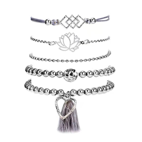 Lagerad Handkedja Pärlor Armband med Silverhängen Handgjorda H