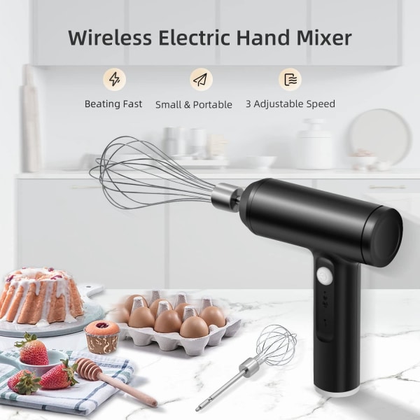 Elektrisk håndmixer i rustfrit stål, USB-opladelig elektrisk H