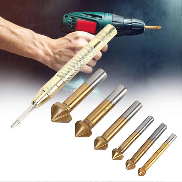 6 stk. fasbor Woodworking Tool Anti Rust Ti Plating med 130mm Center Punch