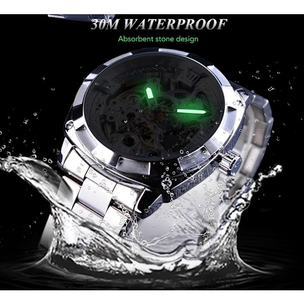 ##/Herrar Automatisk Självdragande Mekanisk Armbandsur med Rostfritt Stål Armband##/