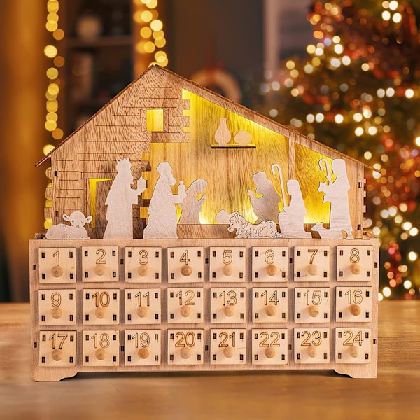 LED-lys i tre, julekalender med nedtelling til jul for skrivebord