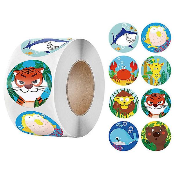 &3X500pcs xmas christmas stickers roll?label children undersea animal world tiger award incentive toy sealing&