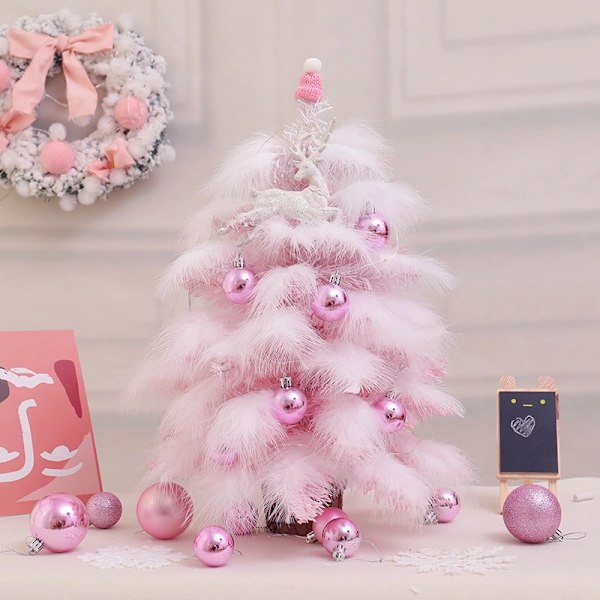 Rosa kunstig juletre med LED-lys - 45 cm