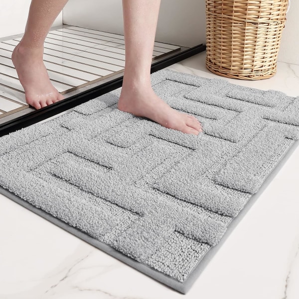 Skridsikker Bademåtte 40x60cm Grå, Absorberende og Vaskbar Badeværelsesmåtte