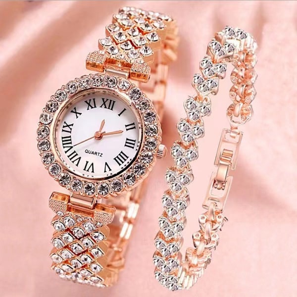 ##/Roséguld, kvartsur damklocka set##/