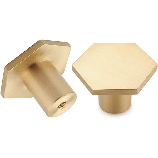 Sæt med 10 Børstet Messing Møbelknapper 30*21mm (Hexagonale), Guld