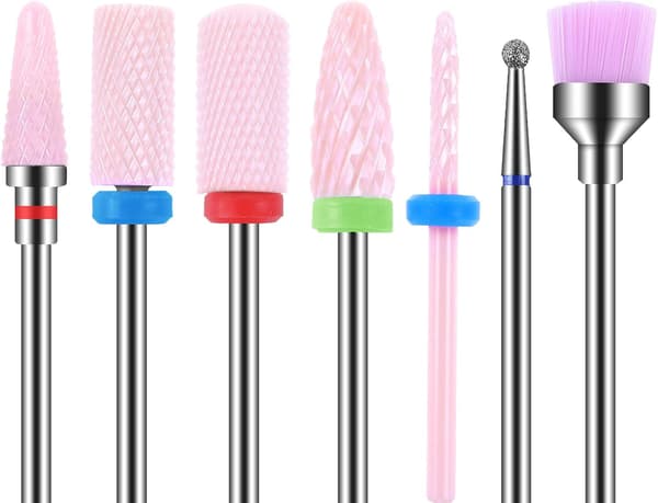 Rosa 7-delad set med keramiska nagelfräsbits - Professionell för att ta bort gellack