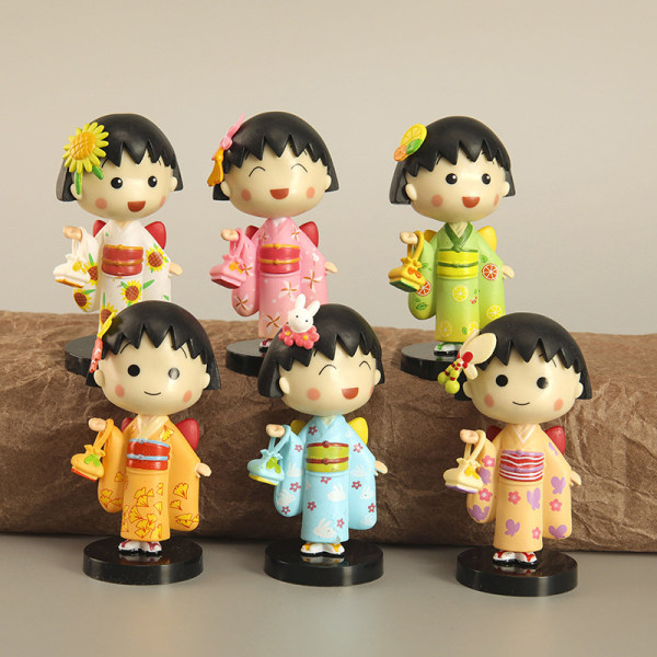 6 slags kimono håndlavede anime dukke dekorationer, interiør
