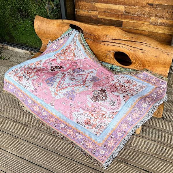 1 Stykke 160x130cm Rutete Teppe Rosa Mønster Strikket Dekorert med