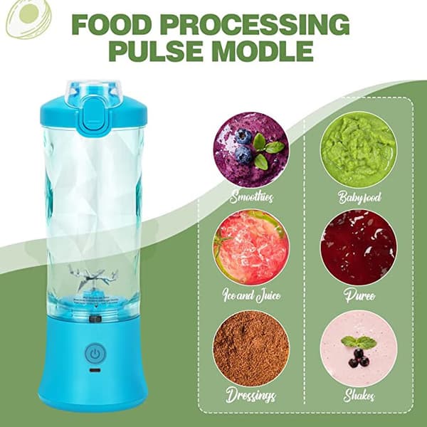 (Blå) Bærbar blender 270 Watt til shakes og smoothies Vandtæt blender