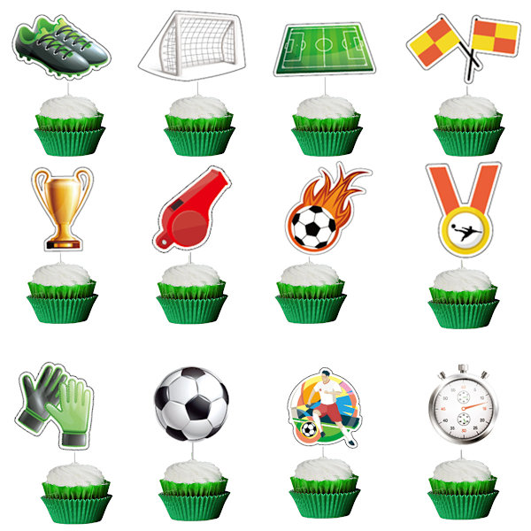 26 stycken fotbollstårta toppers, födelsedagstårta toppers, cupcake I