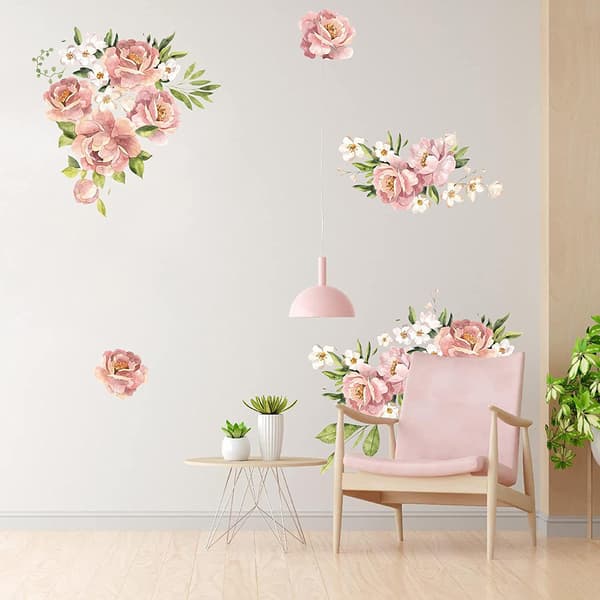 ##/Stora Pionblommor Väggdekaler Vattenfärg Blommiga Väggdekaler Sovrum Vardagsrum TV##/