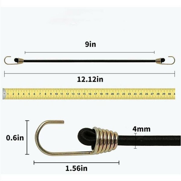 Svarta 10 stycken spännband med krokar Mini elastiska tunga Uni