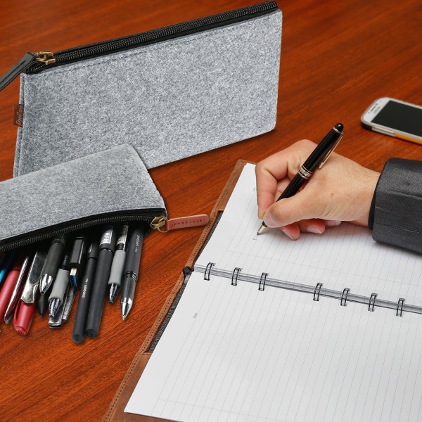 Två uppsättningar mörkgrå case pennfodral, 22 × 9 cm för penna