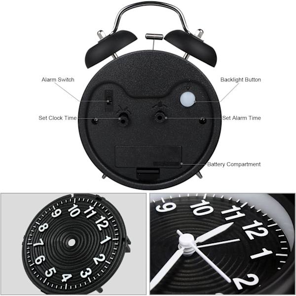 10cm Dubbelklocka Väckarklocka Tyst Batteridriven Gammal Stil