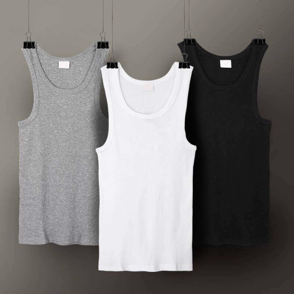 Tre-delt (L) mænds ren bomuld tanktop Slim Fit Sport ungdom