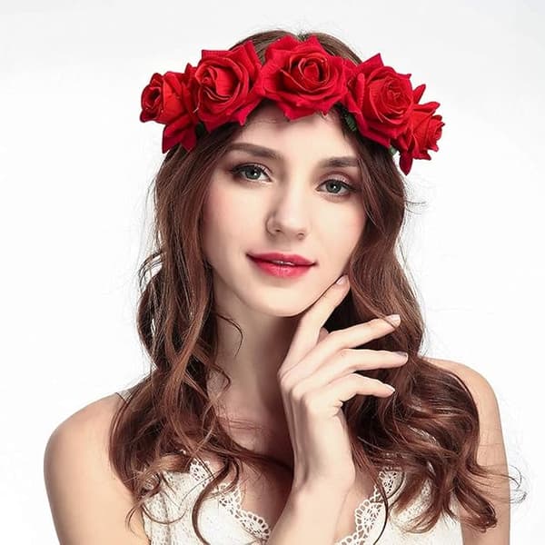 Bröllops Brudtärna Brud Blomma Ros Diadem för Barn a