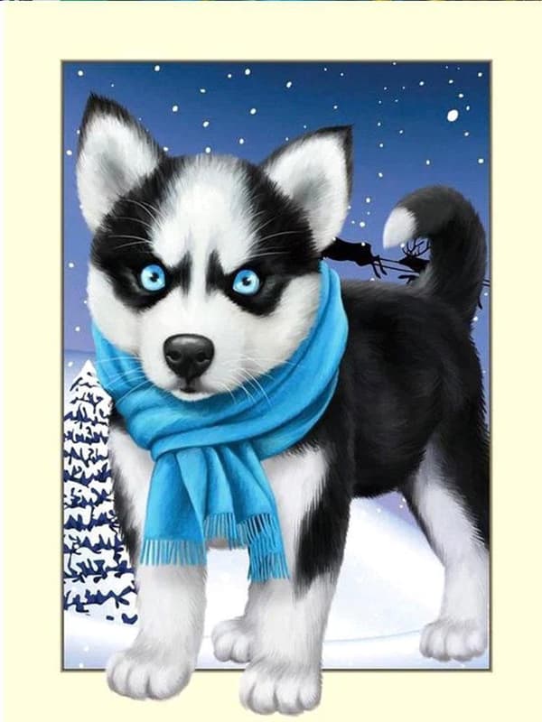 ##/Husky med halsduk (30 * 40 1 st) Diamantmålning med broderi##/