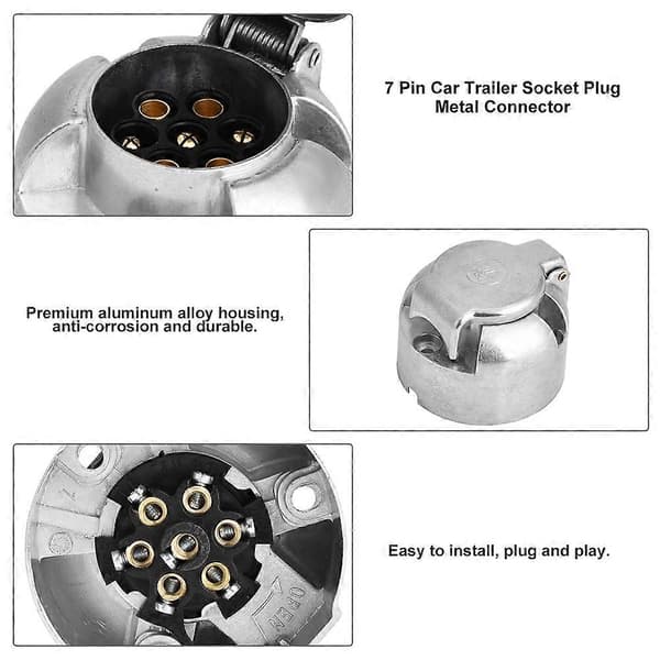 7-pins bilhengerkontaktadapter metallkontakt for campingvogn slepekrok sleping 12V