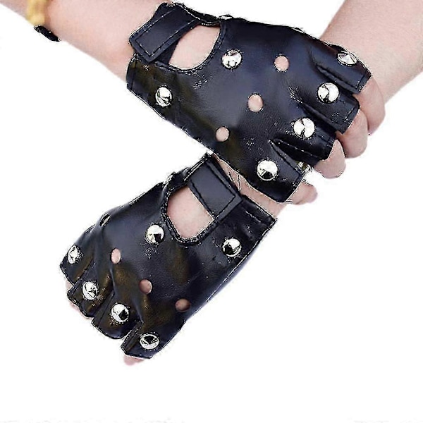 Disco Dans Rock And Roll Svarta Fingerlösa Handskar Konstläder Nitar Vantar
