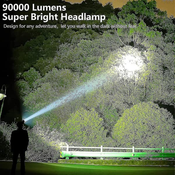 LED Genopladelige Pandelamper til Voksne, 90000 Lumen Super Lys Pandelampe Fl