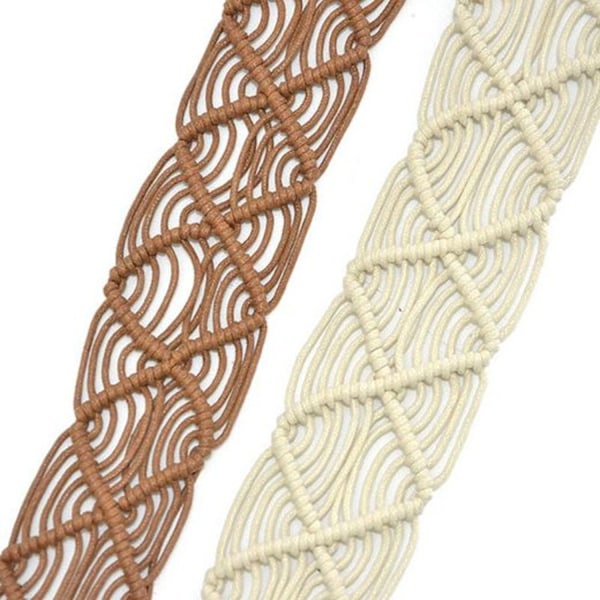 Beige flätat dekorativt bälte, 100-135 cm