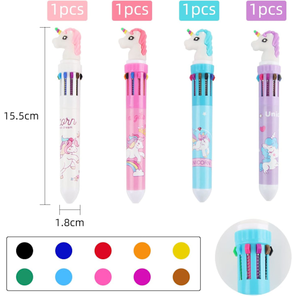 /#/Multifarvede Retractable Kuglepenne - Enhjørning, 10 Farver 0,5mm /#/