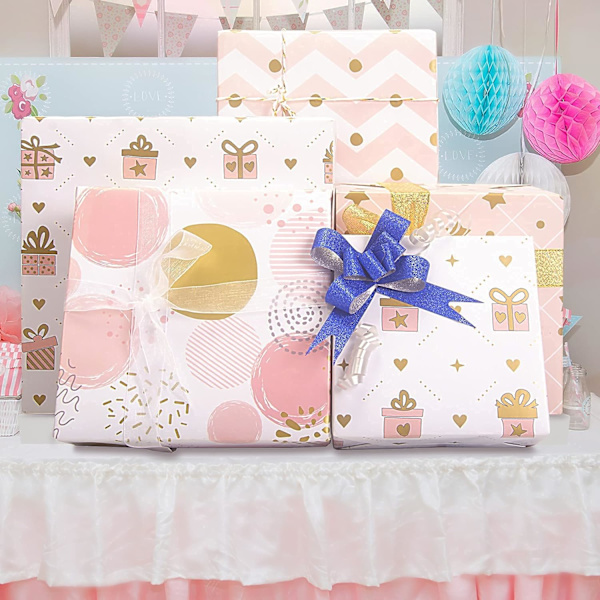 Larcenciel Rosa Presentpapper (4 Ark, 70x50cm), Födelsedagspresentpapper