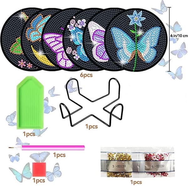 6-pak sommerfugl diamantmalede coasters DIY