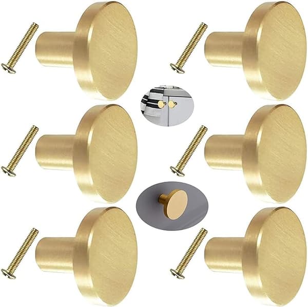 6 stk. Solide Runde Messing Dørgreb (20mm*25mm) med Skruer, Skab