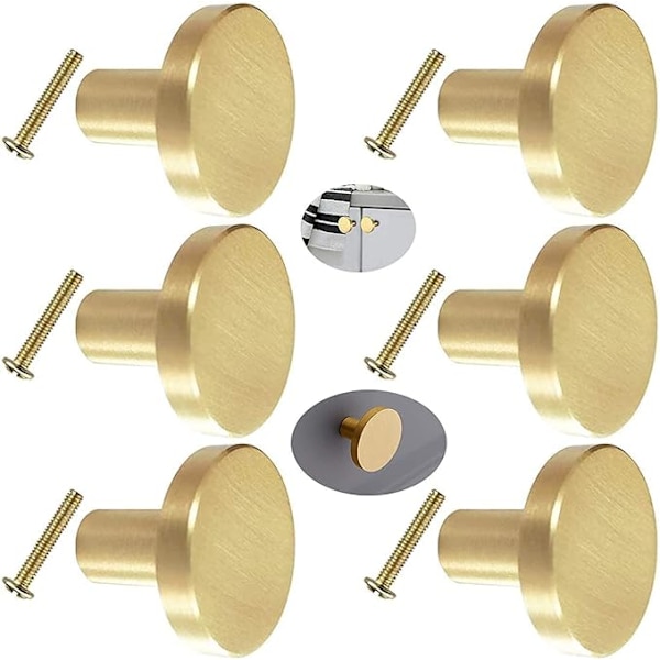 6 stk. Solide Runde Messing Dørgreb (20mm*28mm) med Skruer, Skab