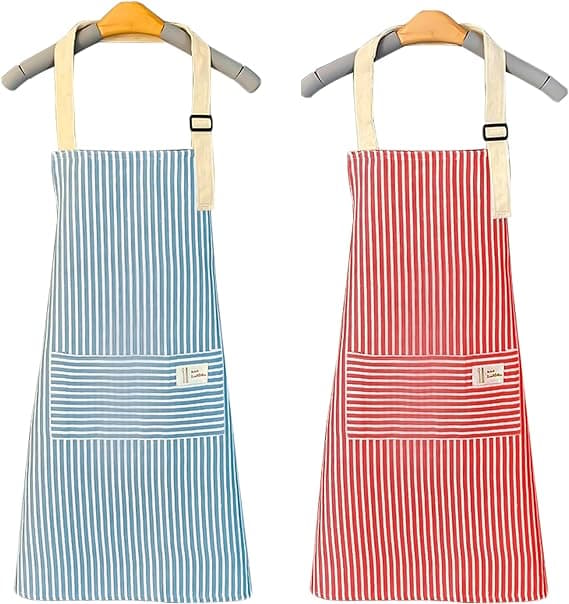 Sett med 2 kjøkkenforklær i bomull og hamp (70cmx68cm, blå, rosa)