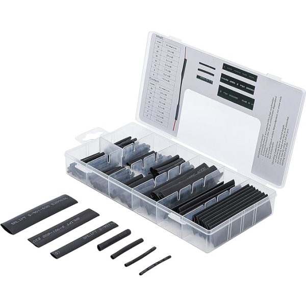 Diy - Assortment of heat shrink tubing - black - 127 pieces