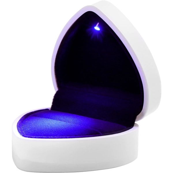 (Vit)Lysande bröllopsring Box Velvet Heart Shape med LED-ljus