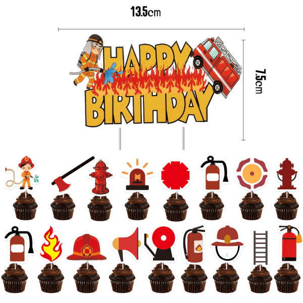 40 stk Firefighter Cake Toppers, Fødselsdag Cake Toppers, Cupcake In