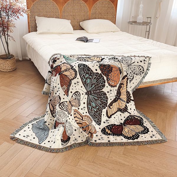 1 kpl 160x130cm Neulotu Perhonen Ruudullinen Peitto, Koristeltu