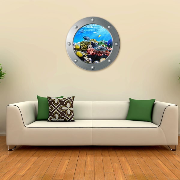 ##/3D Ubåtslucka väggdekal - Havsfisk (Diameter: 29cm),##/