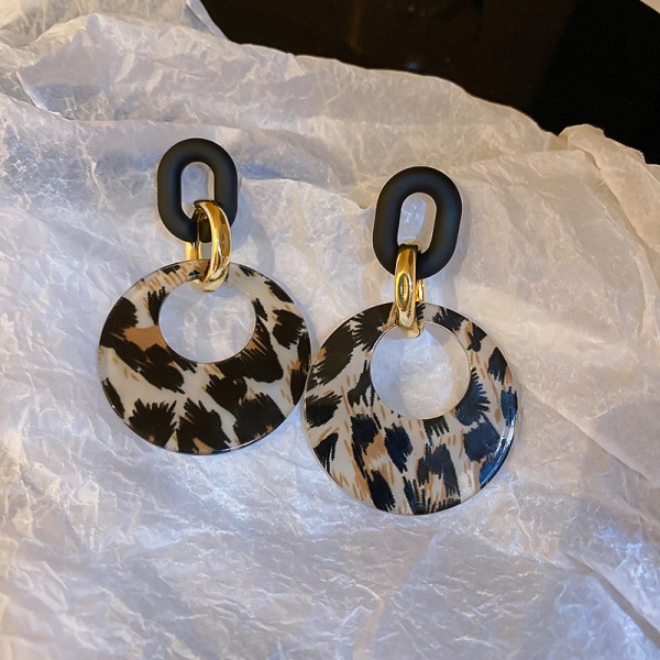 1 par 925 sølvnåle akryl geometrisk leopardprint ørering