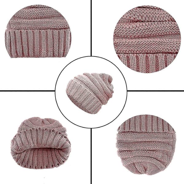 Unisex Hue Halstørklæder Handsker Sæt Strik Slouch Beanie Hue Halsvarmer Touchscreen Pink