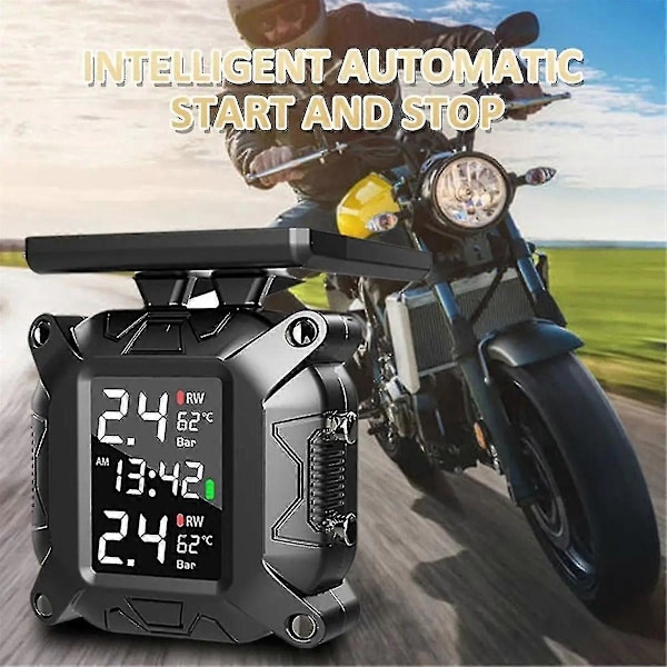 Motorcykel TPMS Solenergi Däcktrycksövervakare Realtids Däcktrycksövervakningssystem Temperatur