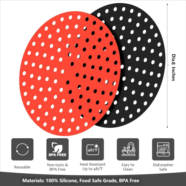 Air Fryer-fodrar, Dia 8\" Air Fryer Silikonfodrar, Återanvändbara Sil